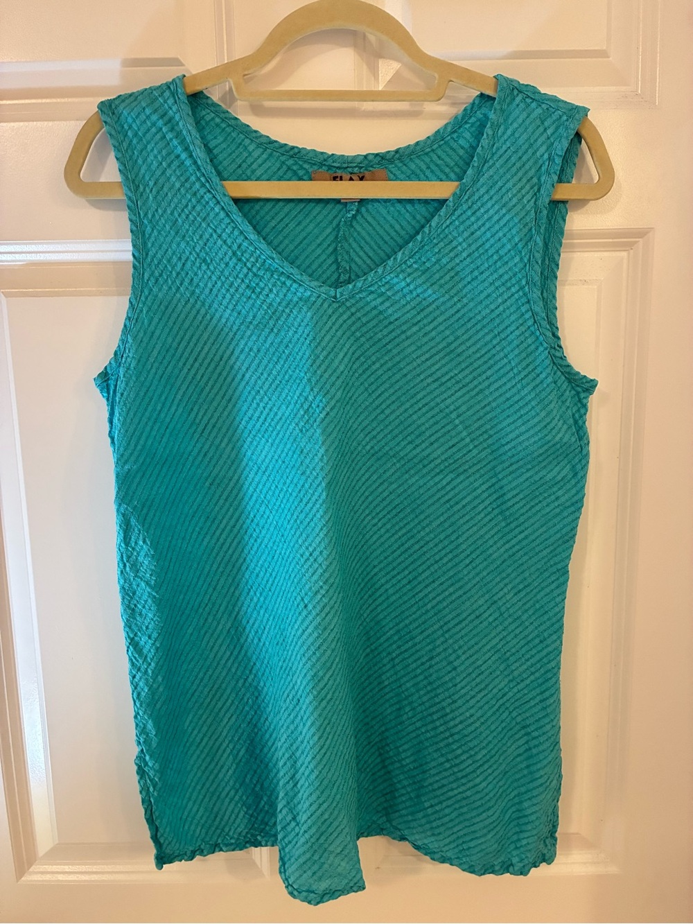 FLAX 100% Linen Sleeveless Tank Tunic Top Aqua Teal Blue Green Lagenlook Small